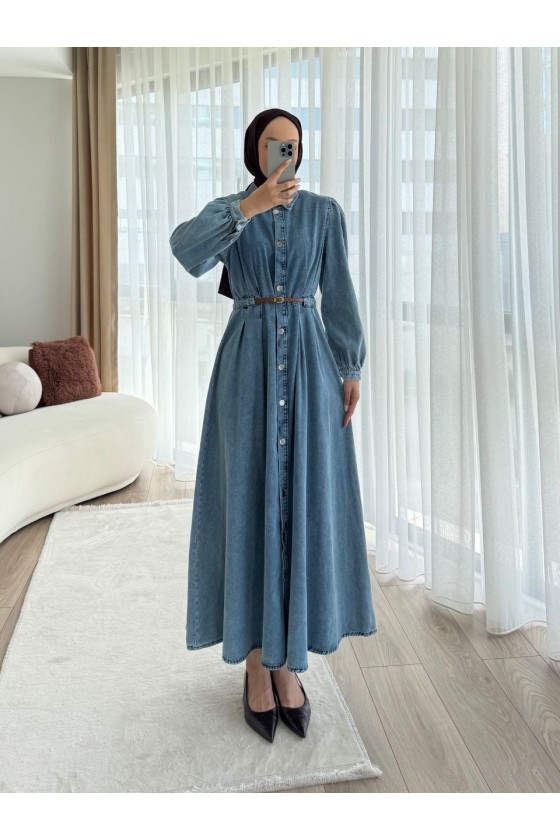 3535 - Kot Tesettür Elbise Mavi̇ G-3