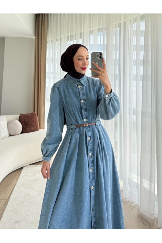 3535 - Kot Tesettür Elbise Mavi̇ G-3