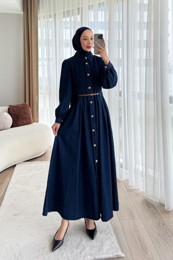 3535 - Kot Tesettür Elbise Laci̇vert G-3