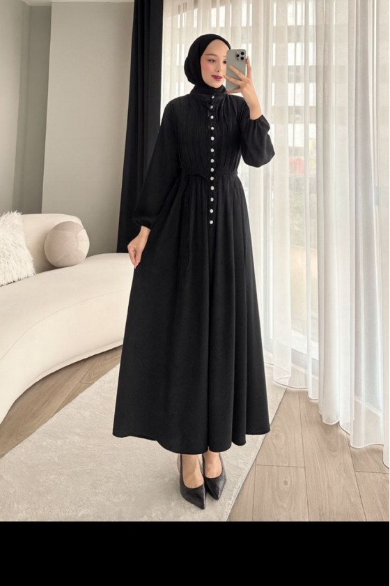 4088 - Kot Tesettür Elbise Si̇yah E-1