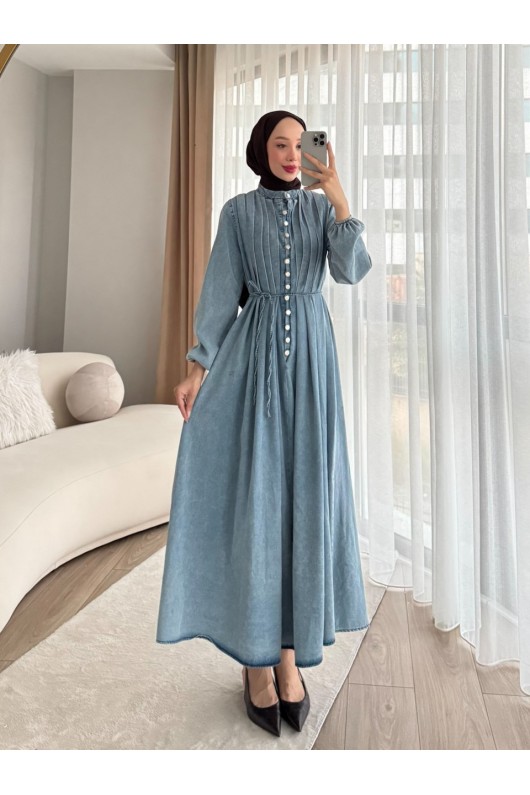 4088 - Kot Tesettür Elbise Mavi̇ E-1 4088 - Kot Tesettür Elbise Mavi̇ E-1