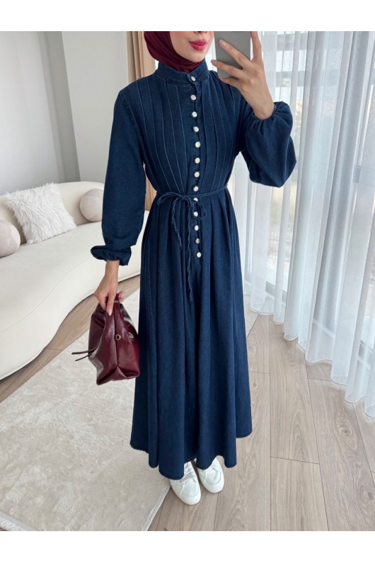 4088 - Kot Tesettür Elbise Laci̇vert E-1 4088 - Kot Tesettür Elbise Laci̇vert E-1