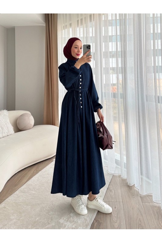 4088 - Kot Tesettür Elbise Laci̇vert E-1 4088 - Kot Tesettür Elbise Laci̇vert E-1