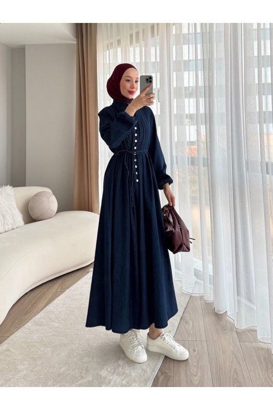 40881 - Kot Tesettür Elbise Laci̇vert E-1