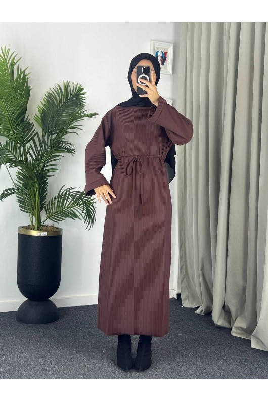 61512 - Örme Triko Tesettür Elbise Kahverengi̇ G-3