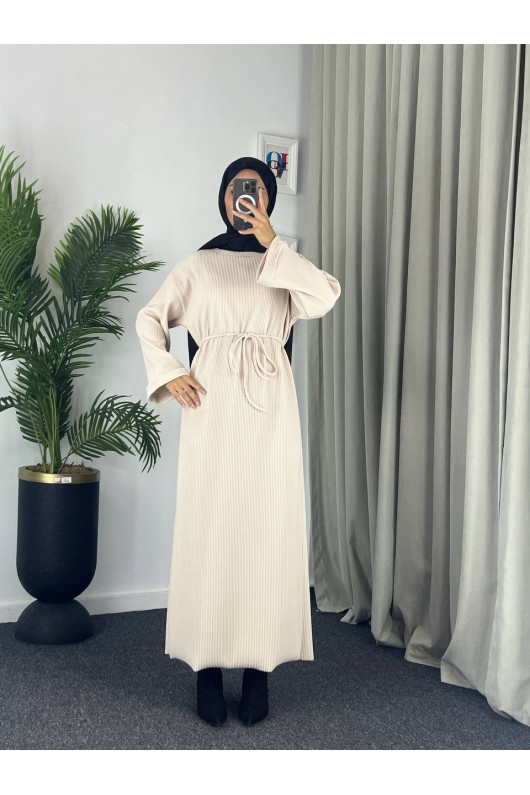 61512 - Örme Triko Tesettür Elbise Bej G-3 61512 - Örme Triko Tesettür Elbise Bej G-3