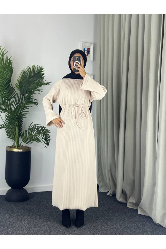 61512 - Örme Triko Tesettür Elbise Bej G-3 61512 - Örme Triko Tesettür Elbise Bej G-3