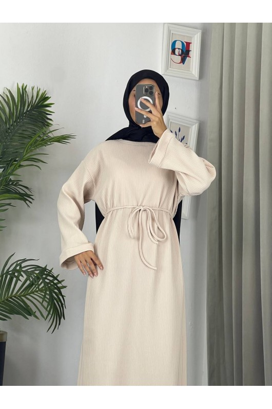 61512 - Örme Triko Tesettür Elbise Bej G-3 61512 - Örme Triko Tesettür Elbise Bej G-3