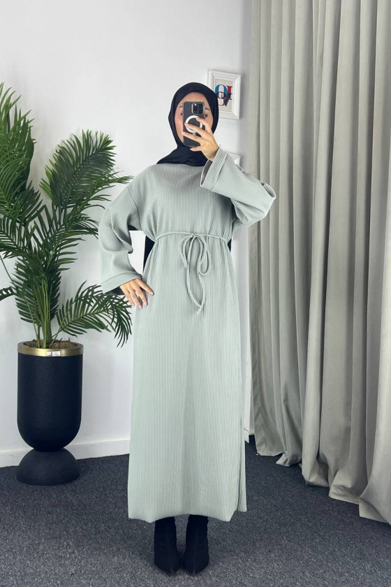 61512 - Örme Triko Tesettür Elbise Yeşi̇l G-3