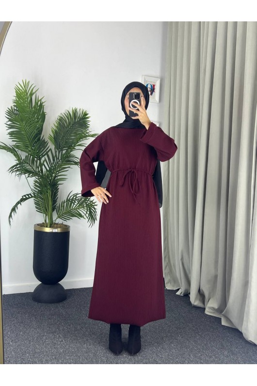 61512 - Örme Triko Tesettür Elbise Bordo G-3