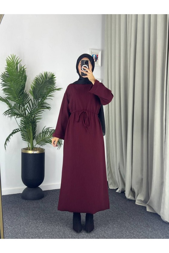 61512 - Örme Triko Tesettür Elbise Bordo G-3
