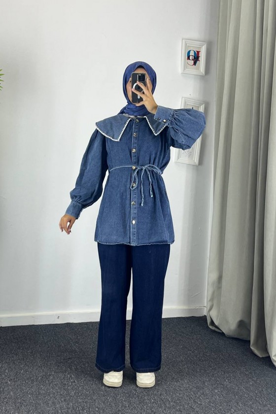 4497 - Tesettür Kot Tunik Açık Mavi K4 4497 - Tesettür Kot Tunik Açık Mavi K4