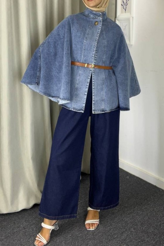 44121 - Salaş Tesettür Kot Ceket Mavi̇ C-8