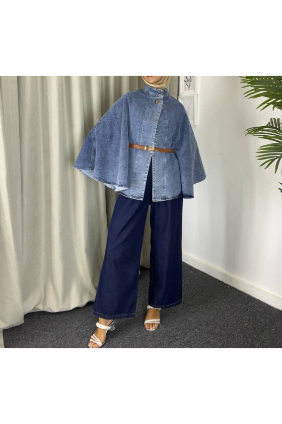 44121 - Salaş Tesettür Kot Ceket Mavi̇ C-8