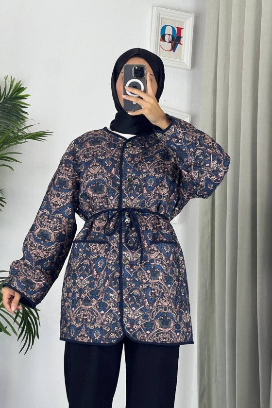 50766 - Kapitone Tesettür Ceket Laci̇vert G-3