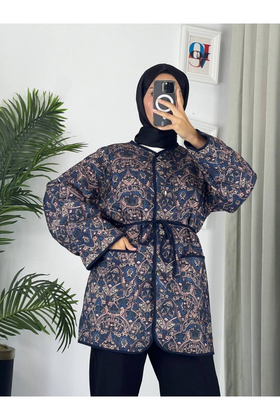 50766 - Kapitone Tesettür Ceket Laci̇vert G-3