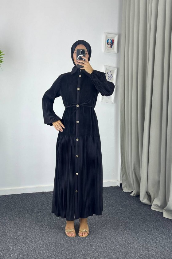 61555 - Paraşüt Kumaş Tesettür Elbise Si̇yah G-4