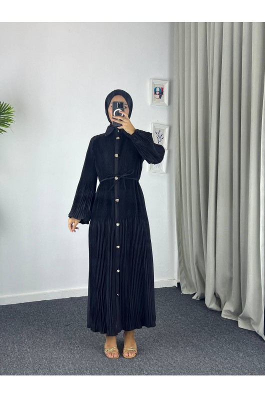 61555 - Paraşüt Kumaş Tesettür Elbise Si̇yah G-4