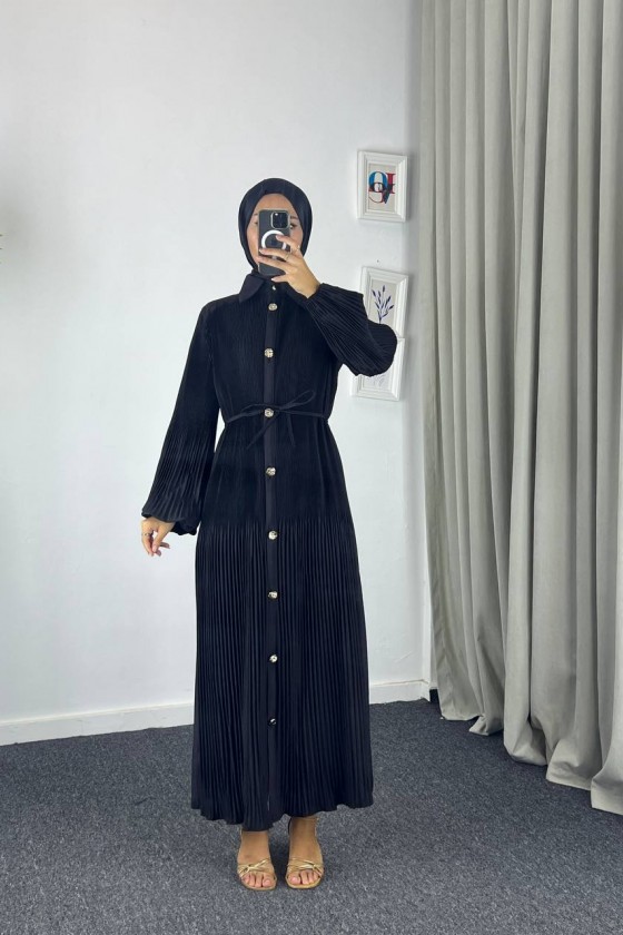 61555 - Paraşüt Kumaş Tesettür Elbise Si̇yah G-4