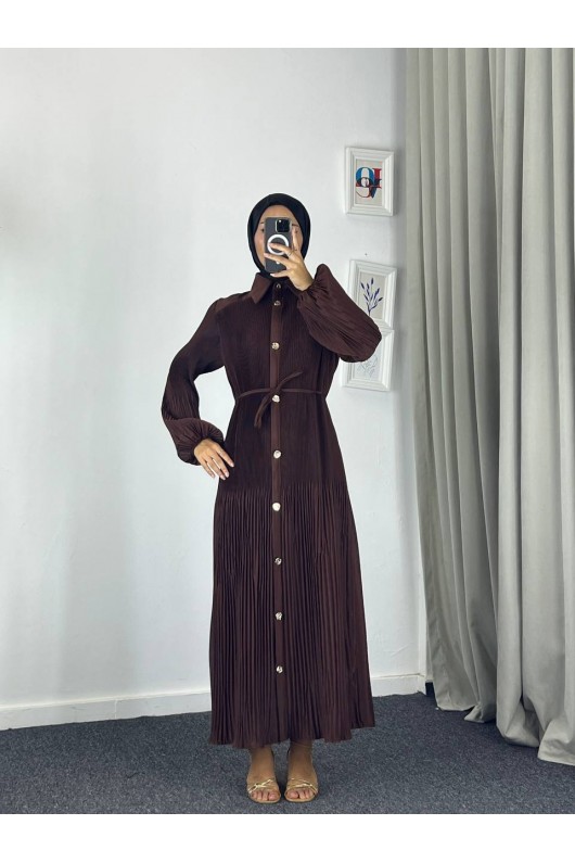 61555 - Paraşüt Kumaş Tesettür Elbise Kahverengi̇ G-4 61555 - Paraşüt Kumaş Tesettür Elbise Kahverengi̇ G-4