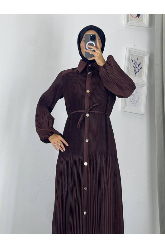 61555 - Paraşüt Kumaş Tesettür Elbise Kahverengi̇ G-4 61555 - Paraşüt Kumaş Tesettür Elbise Kahverengi̇ G-4
