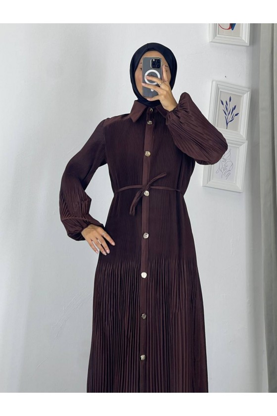 61555 - Paraşüt Kumaş Tesettür Elbise Kahverengi̇ G-4 61555 - Paraşüt Kumaş Tesettür Elbise Kahverengi̇ G-4