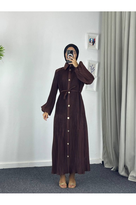 61555 - Paraşüt Kumaş Tesettür Elbise Kahverengi̇ G-4 61555 - Paraşüt Kumaş Tesettür Elbise Kahverengi̇ G-4