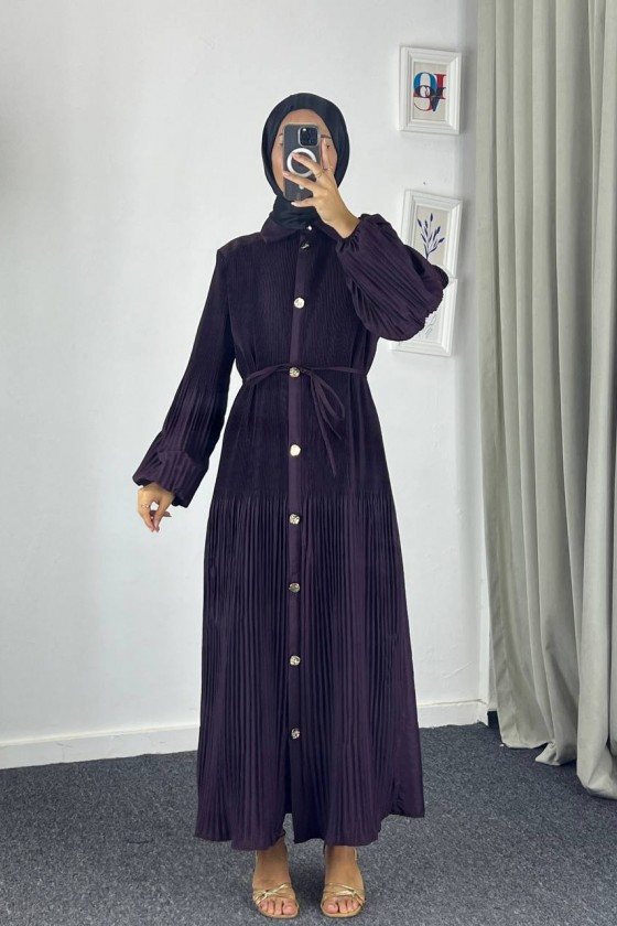 61555 - Paraşüt Kumaş Tesettür Elbise Mor G-4