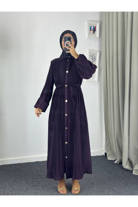 61555 - Paraşüt Kumaş Tesettür Elbise Mor G-4