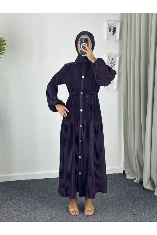 61555 - Paraşüt Kumaş Tesettür Elbise Mor G-4