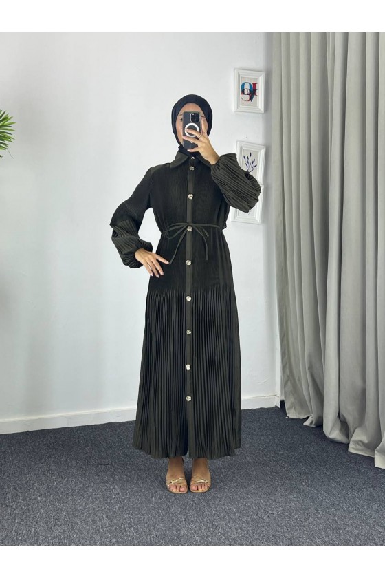 61555 - Paraşüt Kumaş Tesettür Elbise Zümrüt Yeşili-G-4