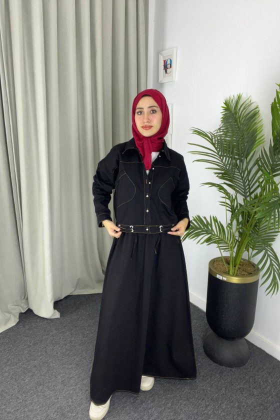 909 - Kot Kumaş Tesettür Takım Si̇yah A8 909 - Kot Kumaş Tesettür Takım Si̇yah A8