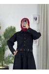 909 - Kot Kumaş Tesettür Takım Si̇yah A8