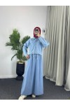 909 - Kot Kumaş Tesettür Takım Mavi̇ A8
