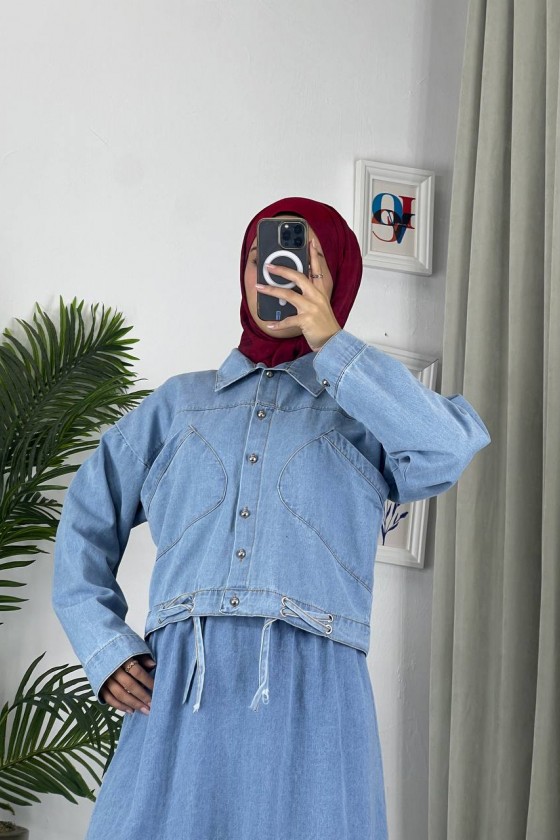 909 - Kot Kumaş Tesettür Takım Mavi̇ A8 909 - Kot Kumaş Tesettür Takım Mavi̇ A8