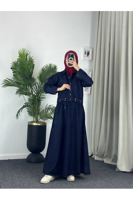 909 - Kot Kumaş Tesettür Takım Laci̇vert A8