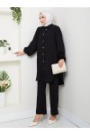 4543 - Plise Detaylı Tesettür İkili Takım Si̇yah