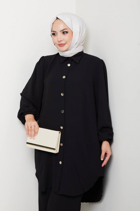 4543 - Plise Detaylı Tesettür İkili Takım Si̇yah 4543 - Plise Detaylı Tesettür İkili Takım Si̇yah