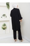 4543 - Plise Detaylı Tesettür İkili Takım Si̇yah