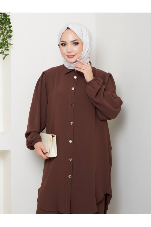 4543 - Plise Detaylı Tesettür İkili Takım Kahverengi̇ 4543 - Plise Detaylı Tesettür İkili Takım Kahverengi̇