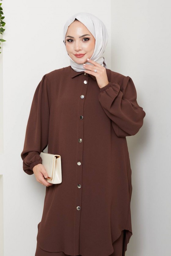 4543 - Plise Detaylı Tesettür İkili Takım Kahverengi̇ 4543 - Plise Detaylı Tesettür İkili Takım Kahverengi̇