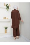 4543 - Plise Detaylı Tesettür İkili Takım Kahverengi̇ 4543 - Plise Detaylı Tesettür İkili Takım Kahverengi̇