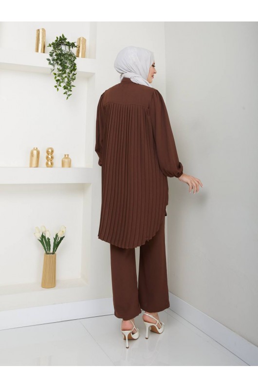 4543 - Plise Detaylı Tesettür İkili Takım Kahverengi̇ 4543 - Plise Detaylı Tesettür İkili Takım Kahverengi̇