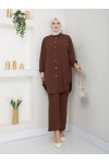 4543 - Plise Detaylı Tesettür İkili Takım Kahverengi̇ 4543 - Plise Detaylı Tesettür İkili Takım Kahverengi̇