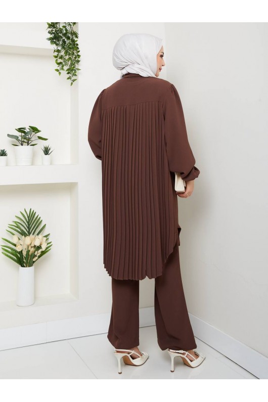 4543 - Plise Detaylı Tesettür İkili Takım Kahverengi̇ 4543 - Plise Detaylı Tesettür İkili Takım Kahverengi̇