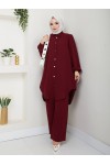4543 - Plise Detaylı Tesettür İkili Takım Bordo 4543 - Plise Detaylı Tesettür İkili Takım Bordo