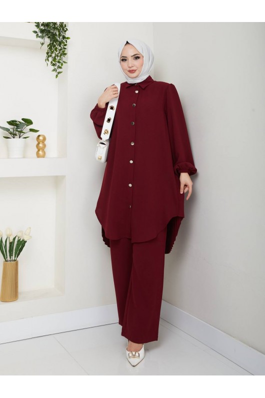 4543 - Plise Detaylı Tesettür İkili Takım Bordo 4543 - Plise Detaylı Tesettür İkili Takım Bordo