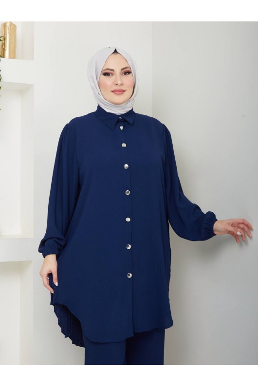 4543 - Plise Detaylı Tesettür İkili Takım Laci̇vert 4543 - Plise Detaylı Tesettür İkili Takım Laci̇vert