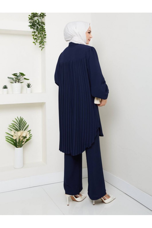 4543 - Plise Detaylı Tesettür İkili Takım Laci̇vert 4543 - Plise Detaylı Tesettür İkili Takım Laci̇vert