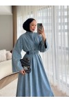 68680 - Kot Kumaş Tesettür Elbise Mavi̇